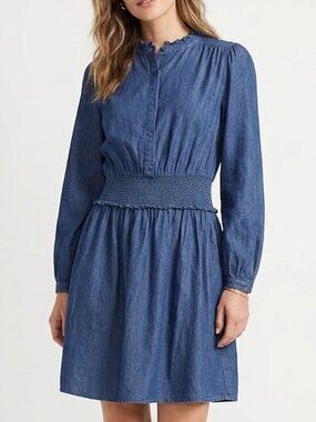 Time and Tru Women Smocked Waist Denim Dress Blue Long-Sleeves  size XXXL 22 NWT